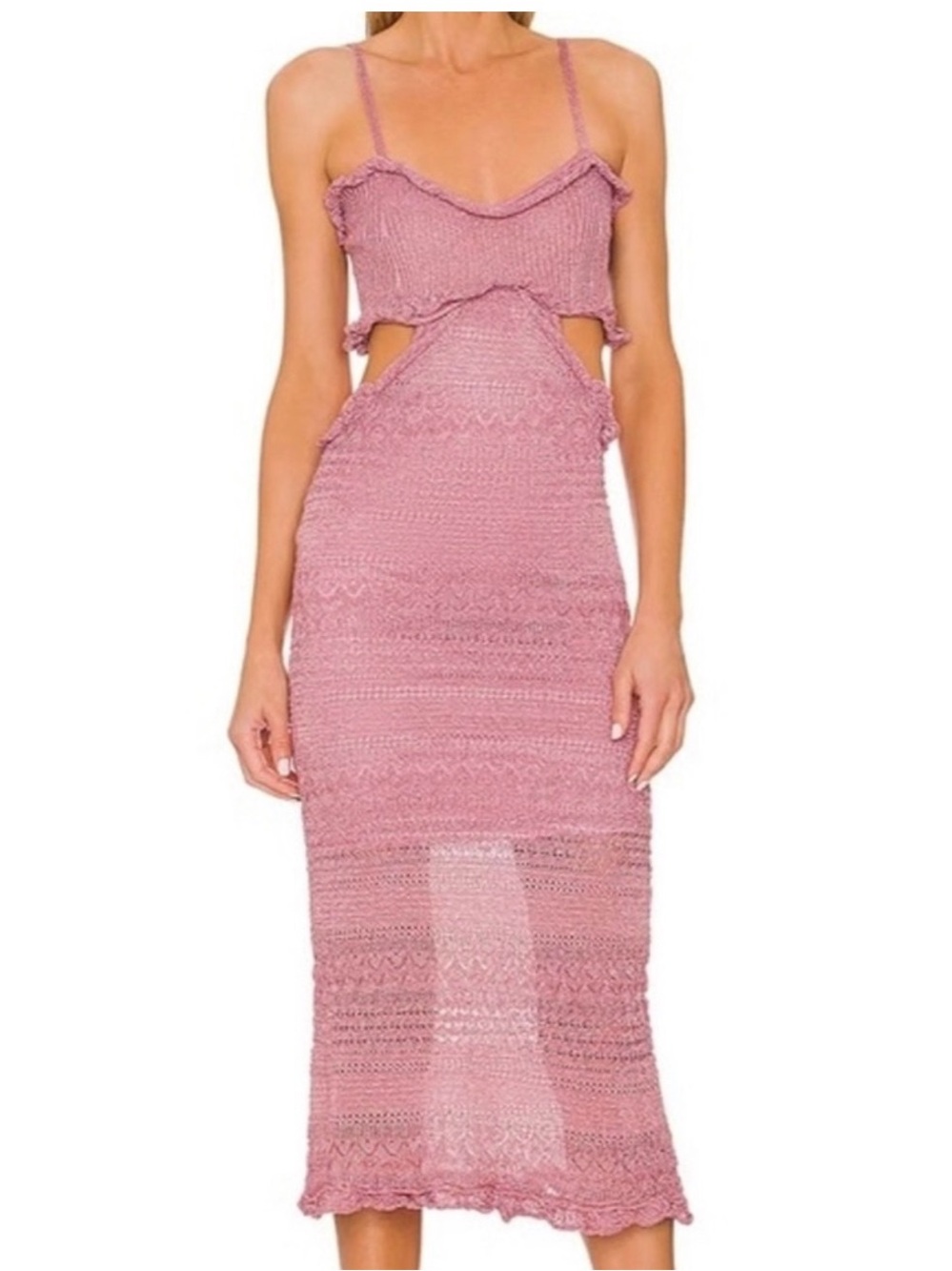 NEW Womens MISA Los Angeles Skye Rose Knit Midi Cutout Sparkle Dress Size Medium